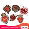 Patch de Tecido Coração com Strass Feito à Mão - Acessórios de Contas para Roupas, Sapatos, Chapéus e Embalagens Decorativas.