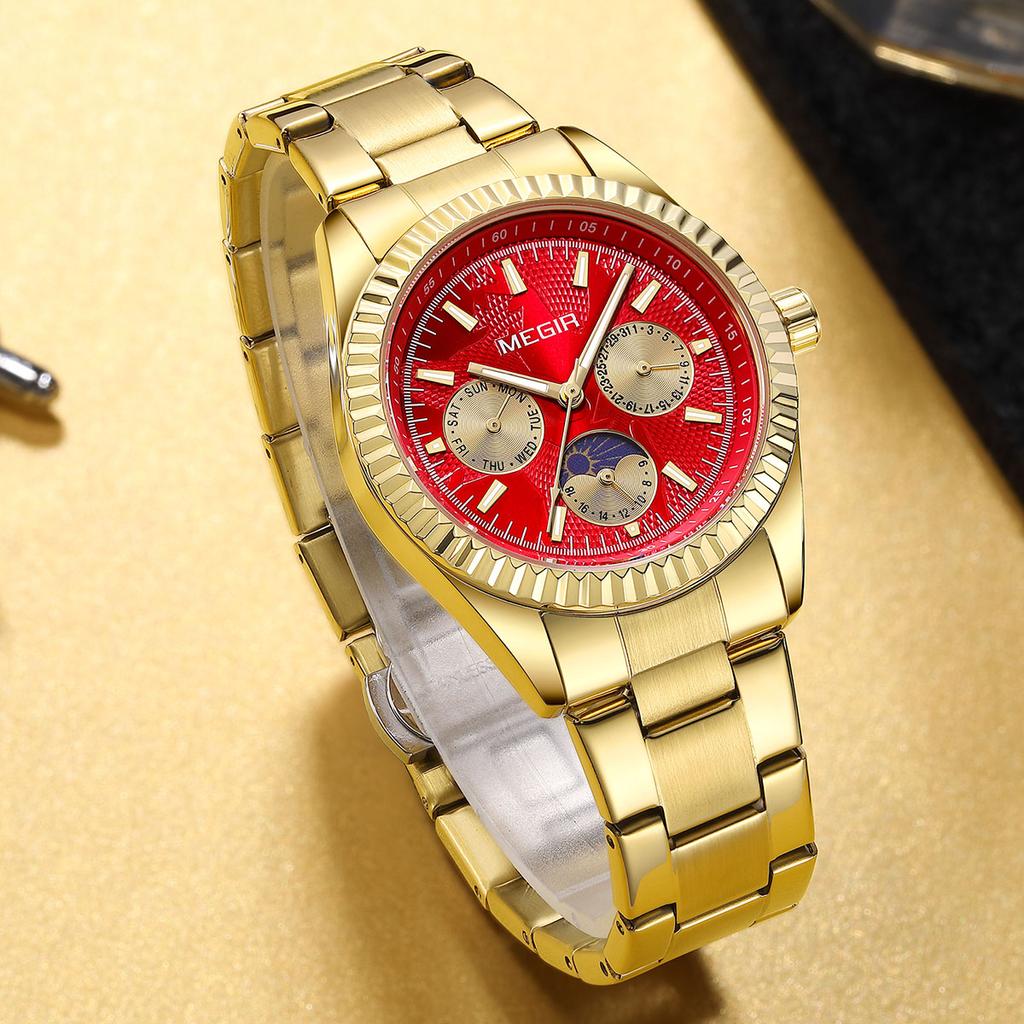 Men's Quartz Watches Stainless Steel Strap Couple Bracelets Wristwatch with Day Date 24-Hour Moon Phase Function Relogio Womens Watch