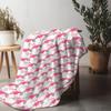 Pink Santa Fleece Blanket, Cute Christmas Pattern with Green Hat Design, Soft Plush Throw for Festive Sofa and Home Decor