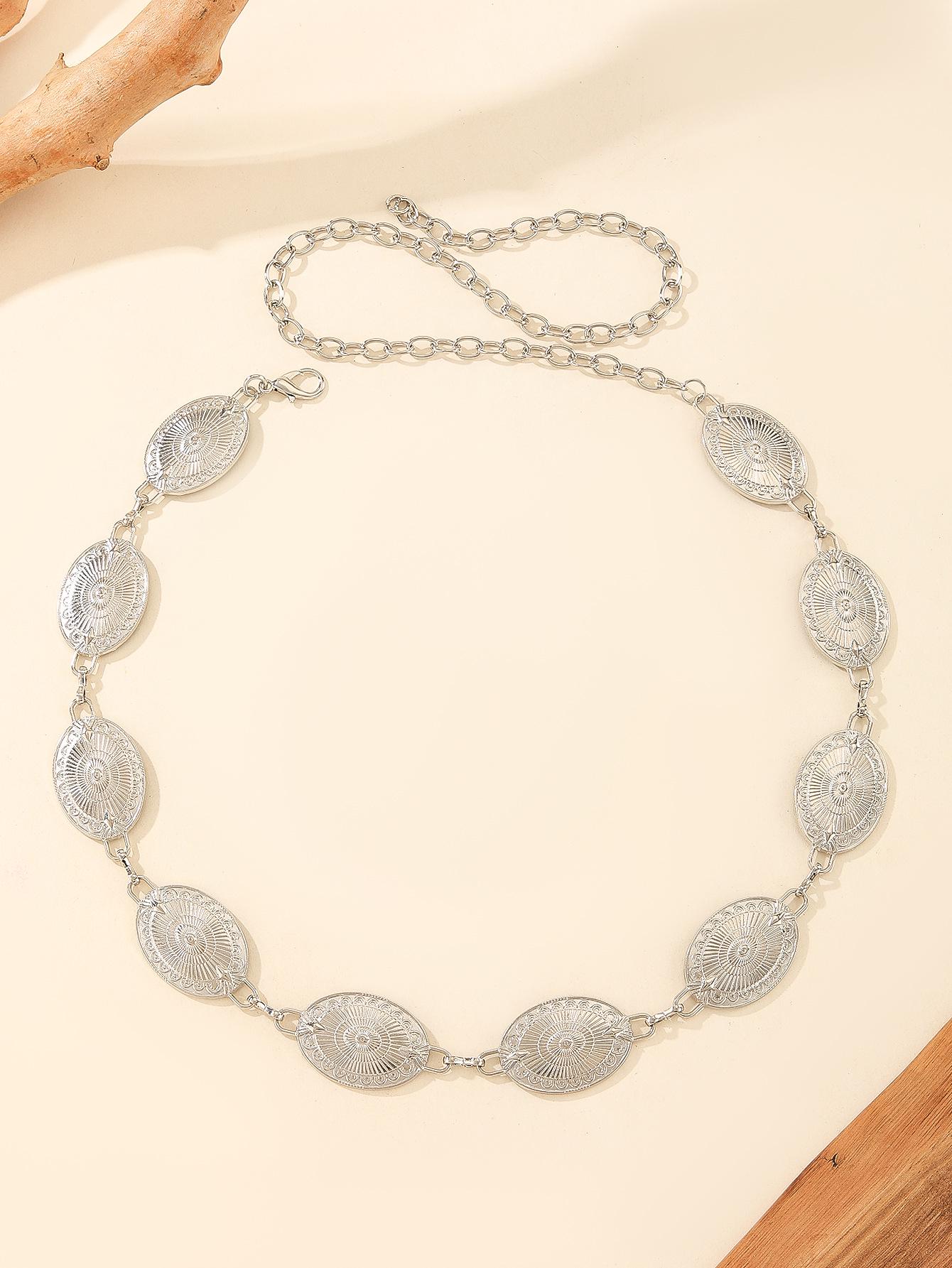 

Seashell Oval Belt: European & American Alloy Waist Chain for Jumpsuits серебряный