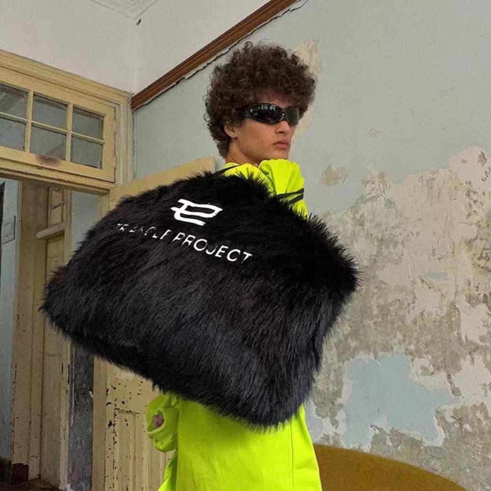 

Embroidered Faux Fur Handbag, Hand-held, Single Shoulder Tote Bag, Men s and Women s Large Bag