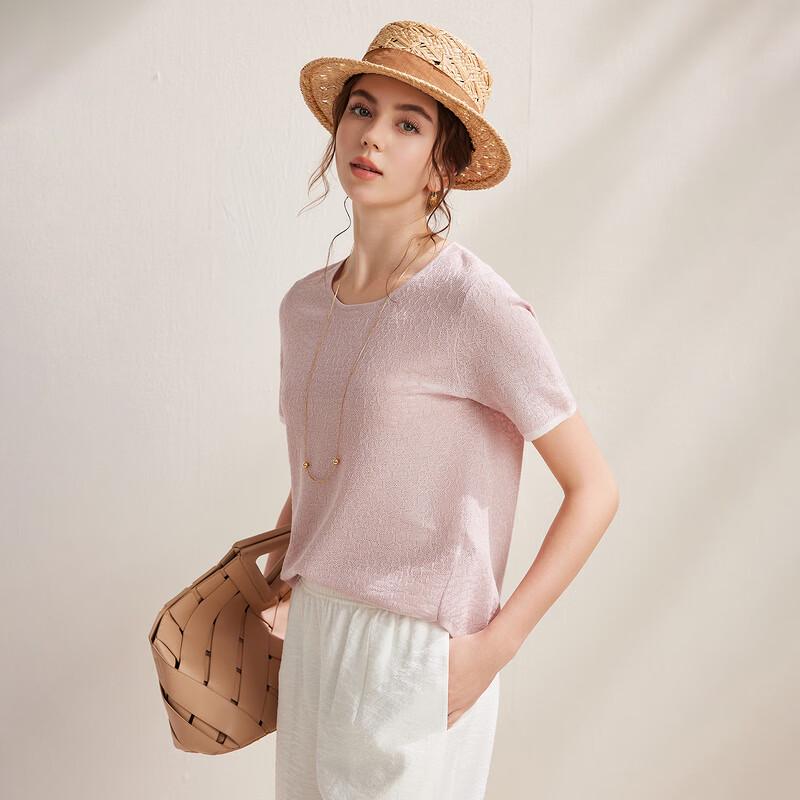 Women's Mulberry Silk Blend Knit Short Sleeve Top