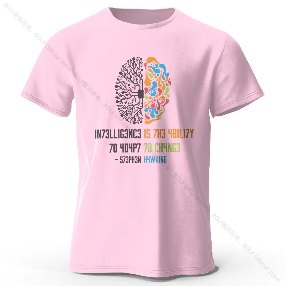 

Funny Brain Power Printed 100% T-Shirt, Soft & Breathable Round Neck Short Sleeve Tee, Unisex Quirky Style S розовый