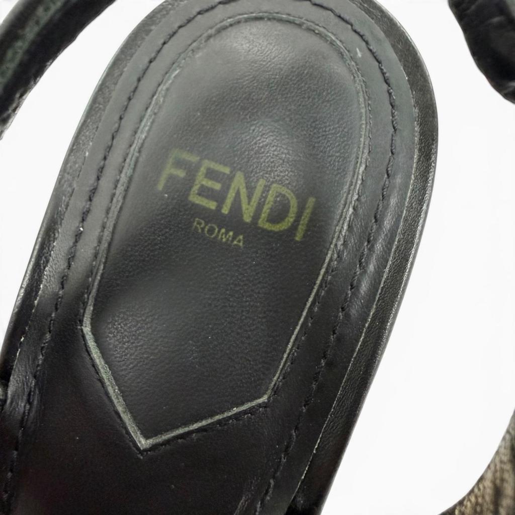 Great FENDI Pumps FIRST F-design Heel Slingback Leather Shoes Black Women 36 Used