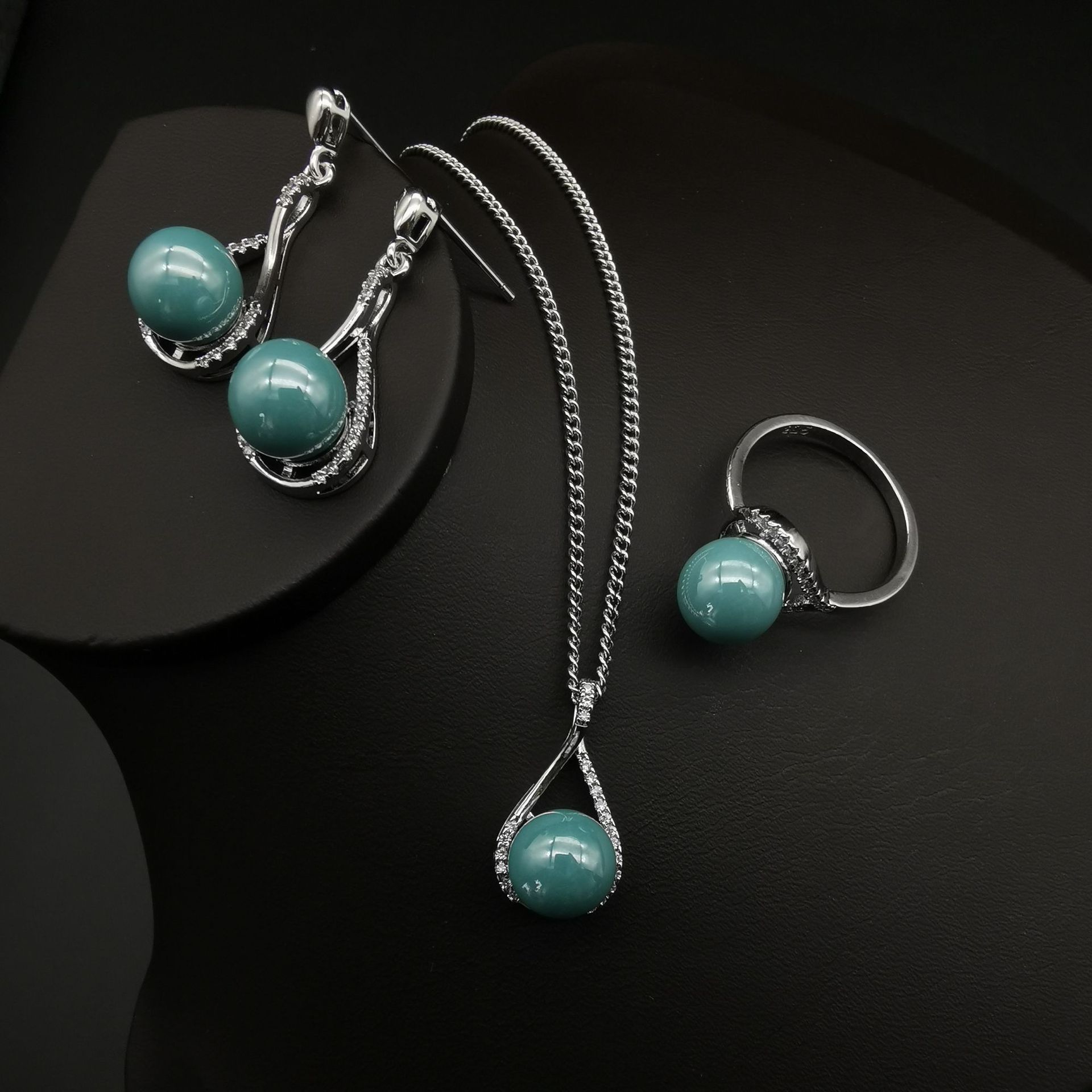 Sweet Ins Style Hot-selling Freshwater Pearl Necklace Jewelry Set ring size 6 синий