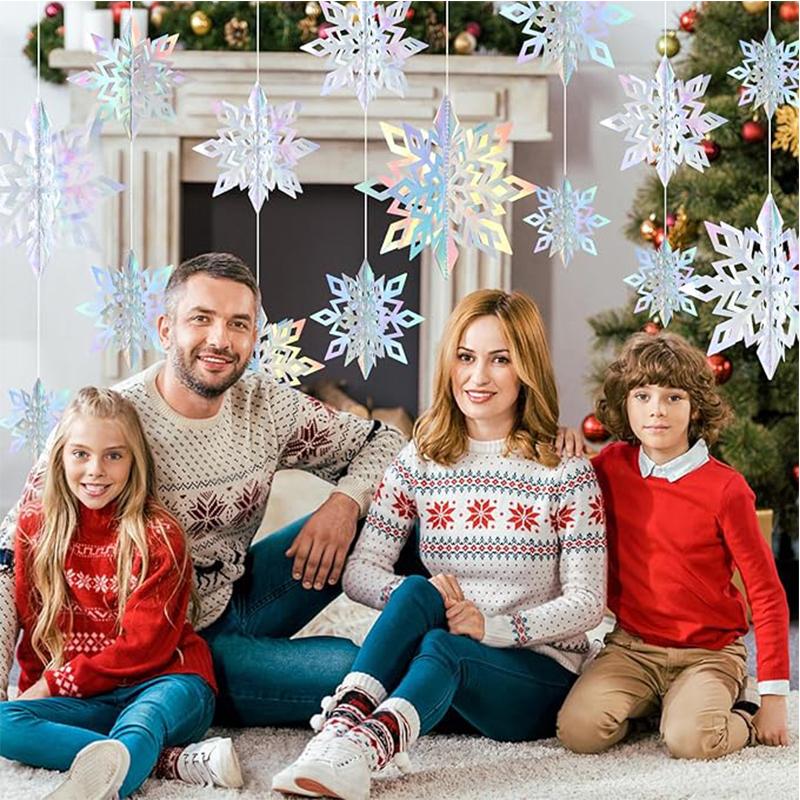 Christmas Snowflake Decor 6Pcs 3D Paper Snowflake Hanging Ornaments for Christmas Tree Winter Wonderland New Year Home Decor