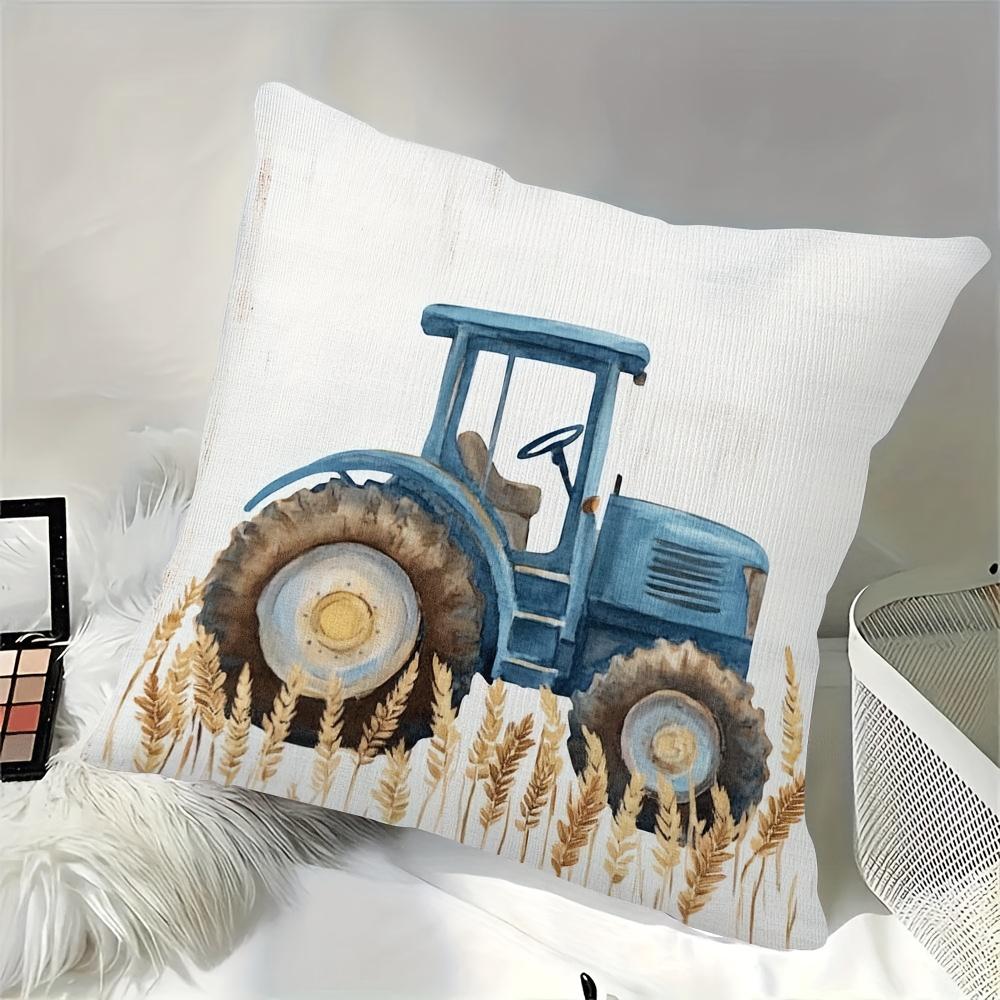 Blue Tractor Wheat Field Pillow Cover Farmhouse Style Cushion Case for Sofa Bedroom Home Decor Gift XCM