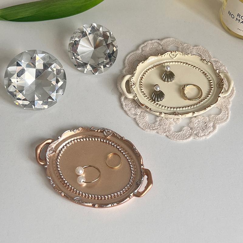 Classical Round Dessert Jewelry Necklace Earrings Storage Tray Resin Dish Plate Photo Props Room Aesthetic Decor Accessories