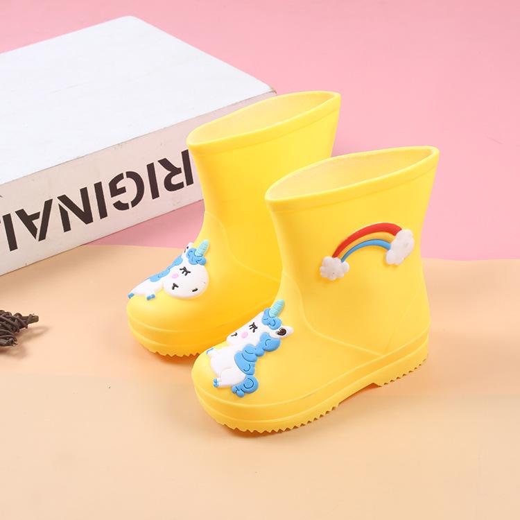 Yuzhihao Four Seasons Kids Rainbow Pony Waterproof Rain Boots - Mid-Calf Cartoon Design for Boys & Girls 160