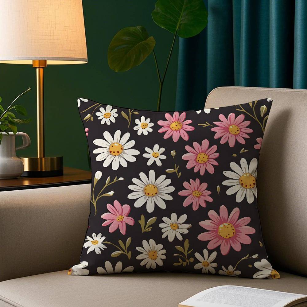 Colorful Flowers Pillow Case Plush Fabric Soft Pillowcase Double Sided Print Sofa Cushion Cover Throw