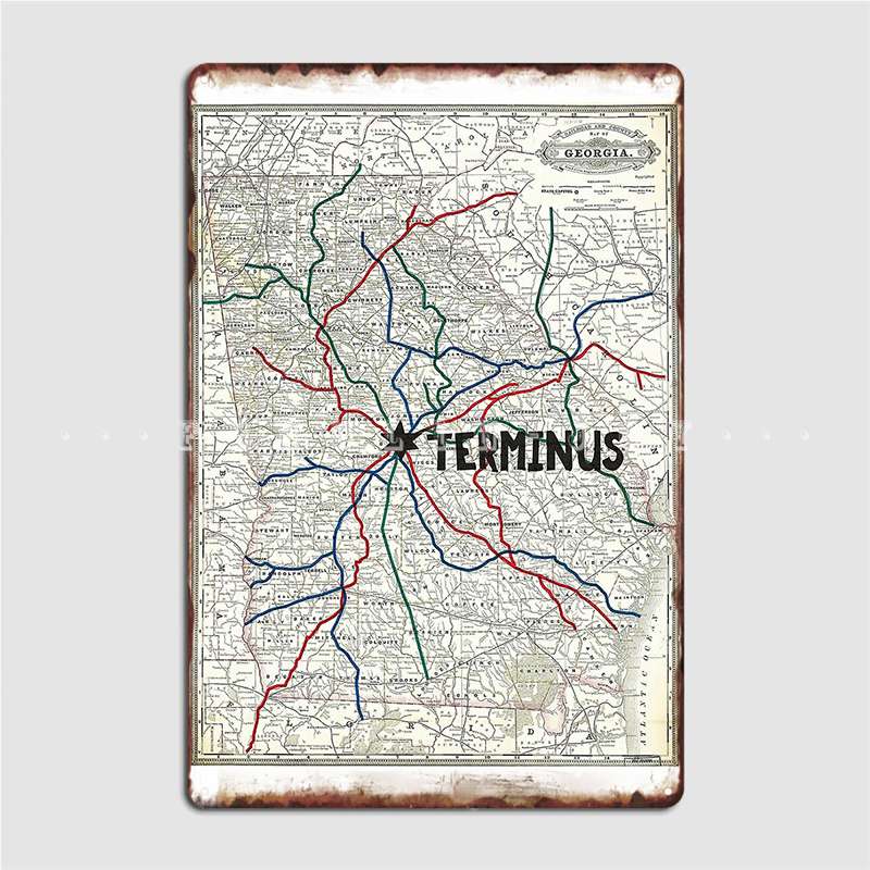 The Walking Dead Terminus Map Poster Metal Plaque Club Home Club Bar Vintage Painting Décor Tin Sign Poster 20x30cm