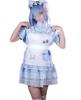 QOOLY Cosplay Maid Dress, Lolita Costume, Short Sleeves, Uniform, Light Blue, Size L