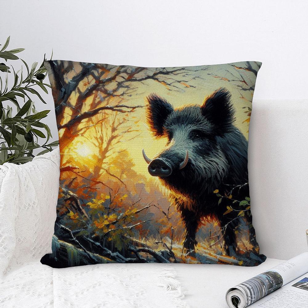 

Wild Boar Animal Pillow Case Plush Fabric Soft Pillowcase Double Sided Print Sofa Cushion Cover Throw Pillow Cover 16x16Inch