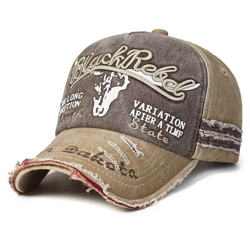 Washed Broken Edge Cotton Hat, Men's and Women's Retro Cap, Curved Brim Hat, Spelling Baseball Cap, Bull's Head Hat.