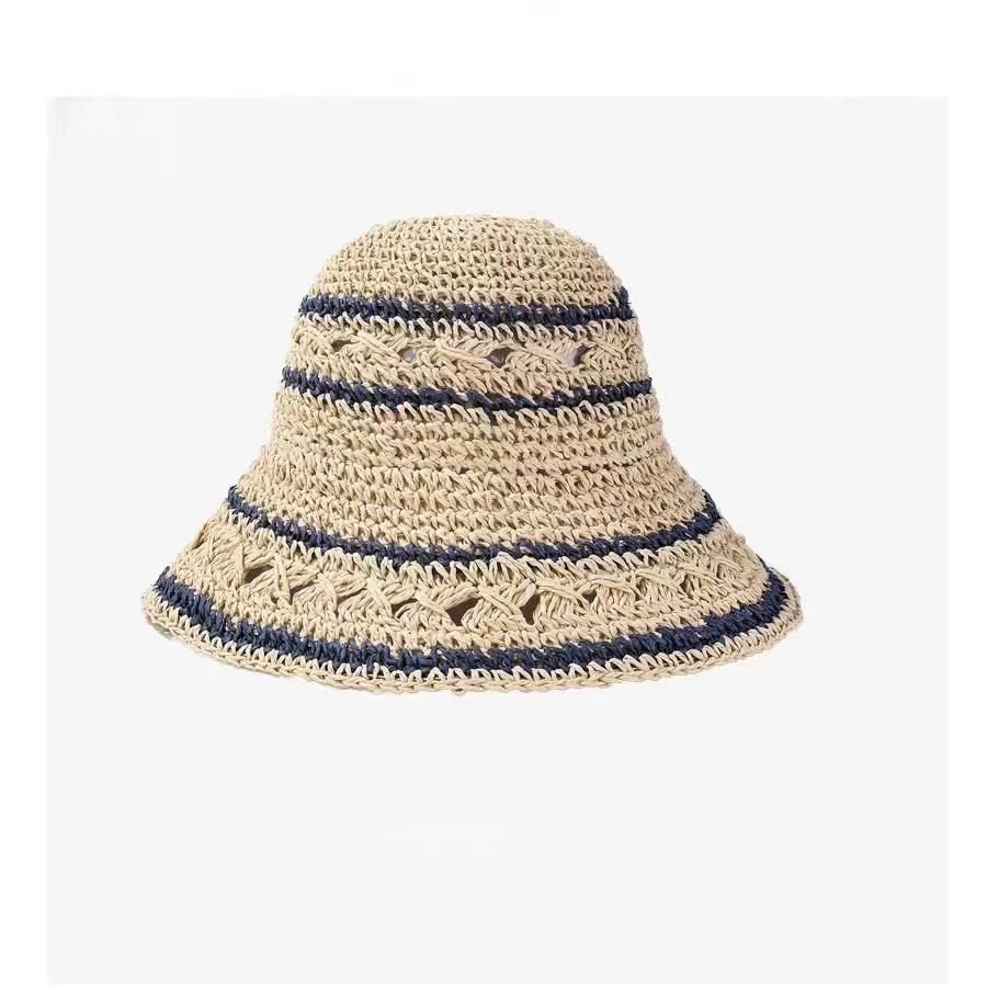 Sweet bow embroidered straw hat women's seaside vacation fisherman's hat children's summer hollow breathable straw visor