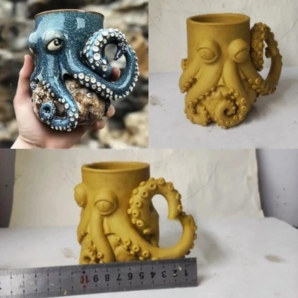 Mořský tvor Chobotnice Hrnková ozdoba 3D Chobotnice Zábavný keramický hrnek na kávu Ručně vyráběná soška chobotnice Šálek Dárek pro nadšence do oceánu