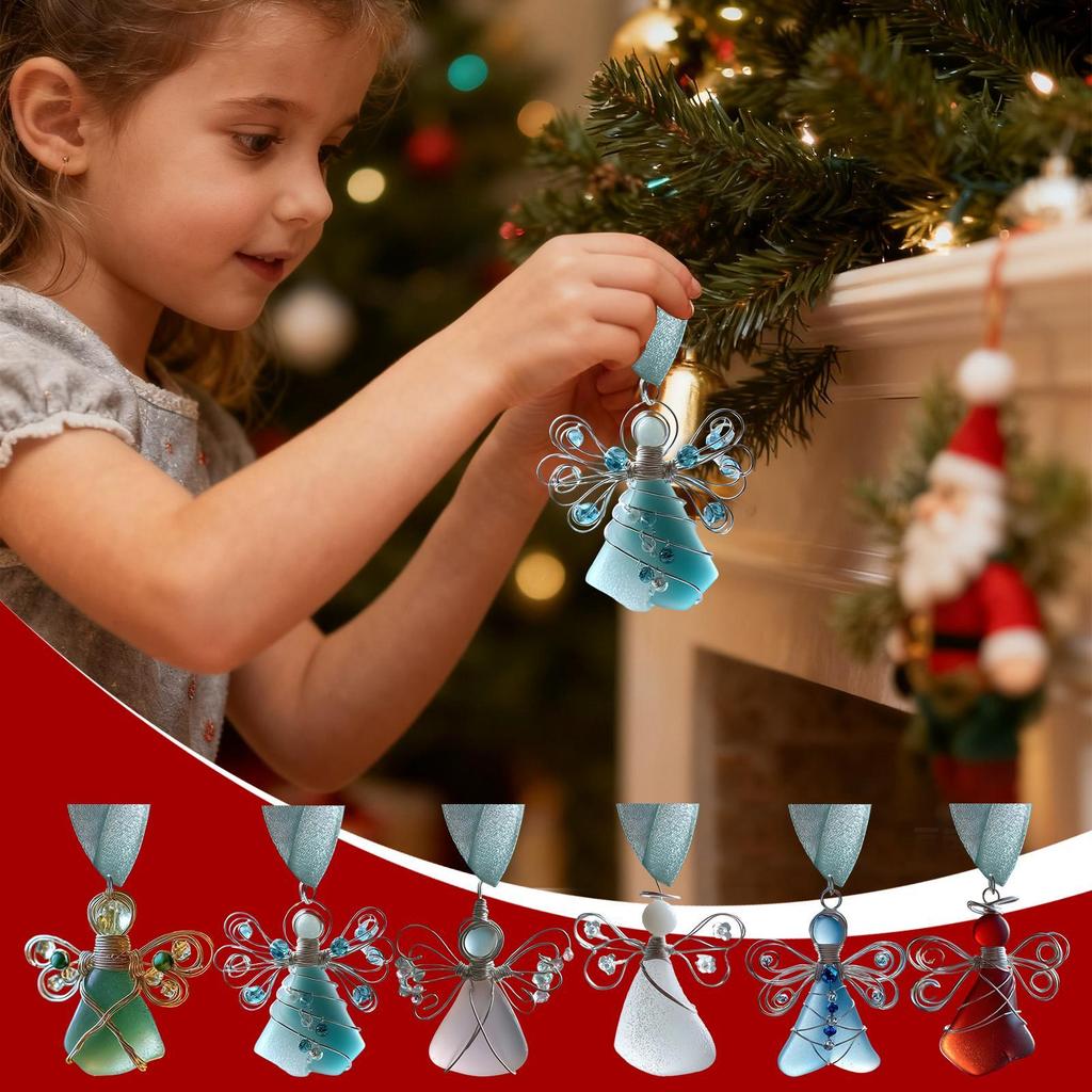 6 Stück Treibglas Deko Engel Küstenanhänger 2D Flach Acryl Weihnachtsbaum Hängedekorationen Für Zuhause Arbeitsplatz Wohnzimmer