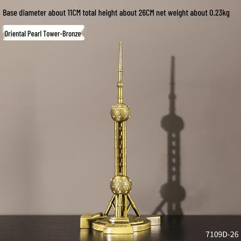 Envy Porcelain Oriental Pearl Tower Model: Shanghai Architectural Souvenir Figurine for Desktop Decoration.