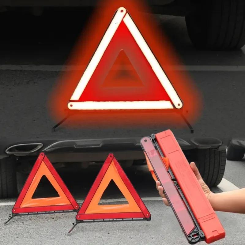 Car Triangle Red Reflective Tripod Foldable Frame Road Safety Hazard Stop Sign Car Accessories for Auto Emergency Breakdown