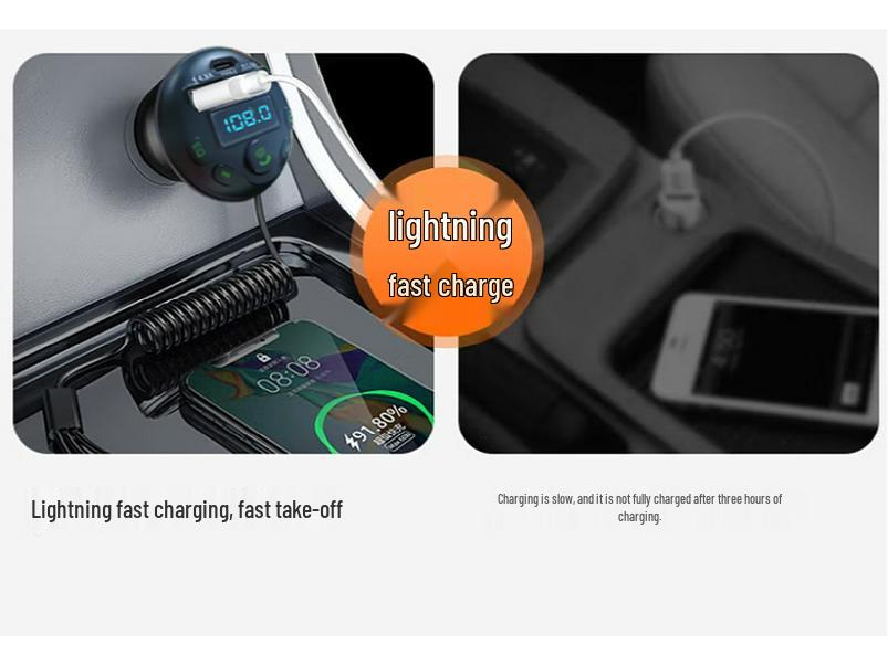 Q21 Bluetooth FM Transmitter mit Spiralkabel & QC3.0 PD20W Schnell-Autoladegerät