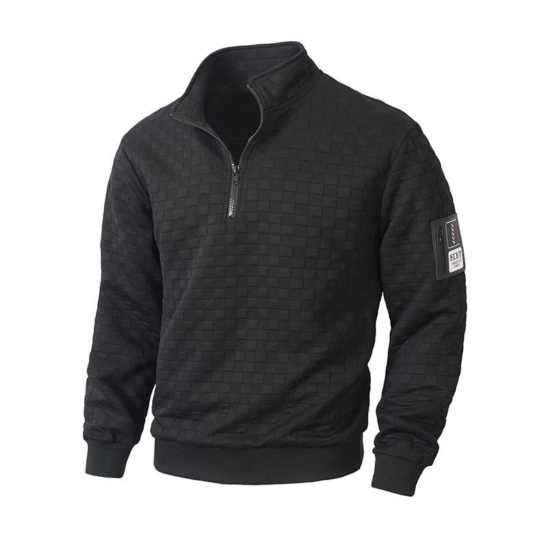 Men's Tactical Fleece Plaid Zipper Hoodie with Stand Collar