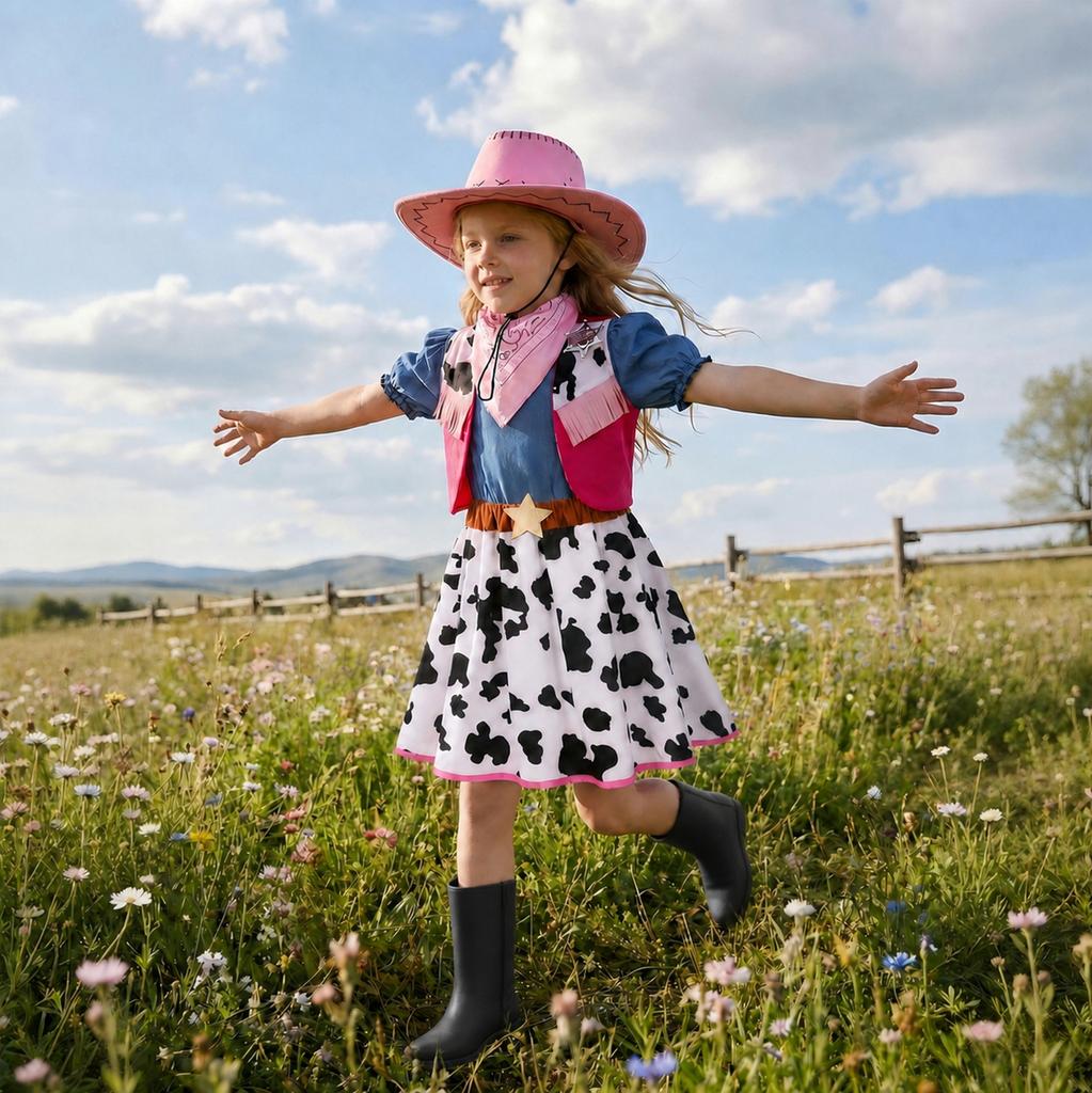 Costume da Cowboy Western per Bambini Set di Abbigliamento da Cowboy per Halloween per Feste, Spettacoli e Cosplay