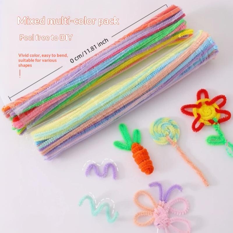 100Pcs Diy Pipecleaners Hair Flowers Handmade Craft Colorful Chenille Stems Pipe Cleaners Plush Tinsel Stem Wired Twist Sticks