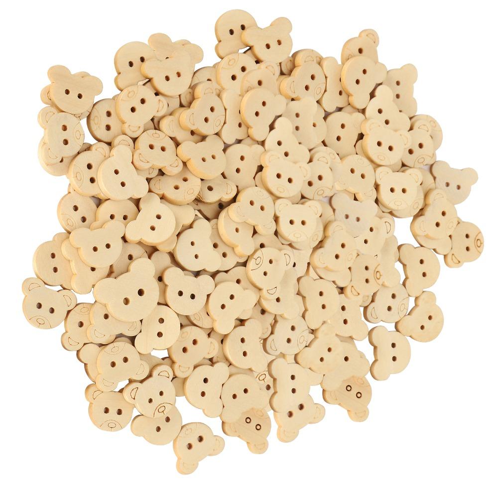 100pcs 21mm Diameter Animal Sewing Buttons Unfinished Raw Wood Bear Shape Buttons For Sewing Crafts