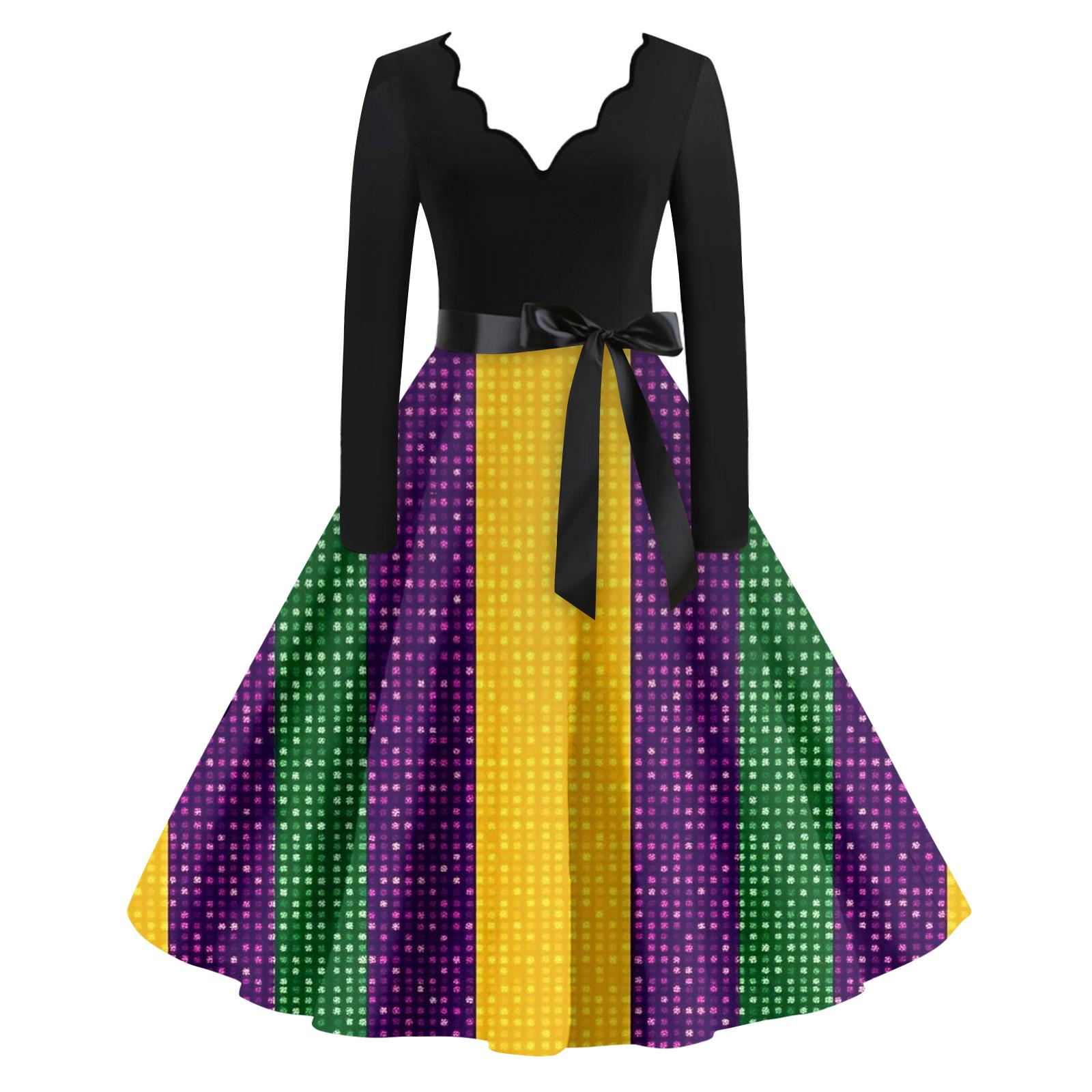 

Женское повседневное модное платье с V-образным вырезом и длинным рукавом с принтом в винтажном стиле XL