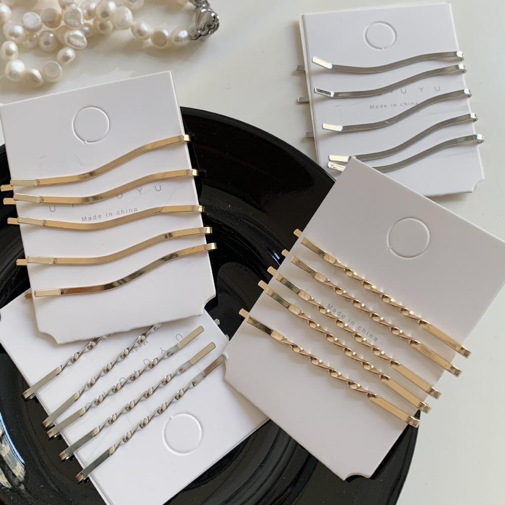 5pcs Bright Gold Color Metal Hairpins 5.5cm Wavy Hair ClipsMetal hair clips straight clips wavy side bangs forehead hair clippers Women's Headwear