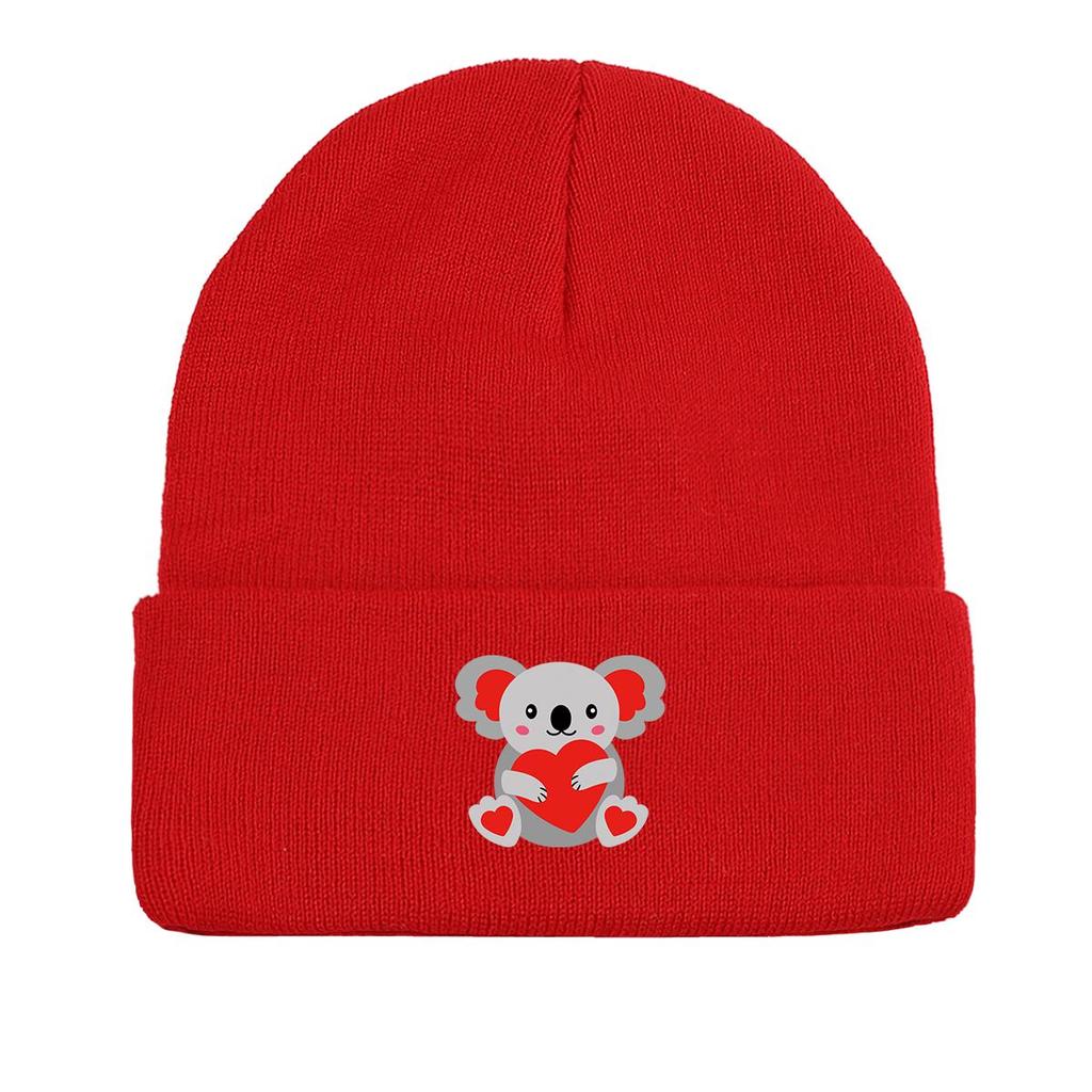 Koala Heart Winter Knitted Cap Beanie, Valentine's Day Man Cap Autumn Candy Color Stylish Bobble Hat Knit Hat Beanie