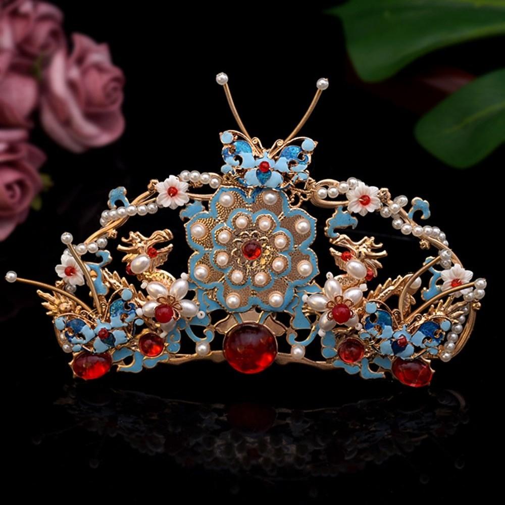 Barevná glazura Čínské Hanfu Vlasová koruna Ozdoba do vlasů Střapec Perlová koruna Křišťálový držák do vlasů Párty