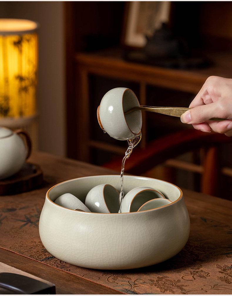 Sky Blue Ru Kiln Ceramic Brush Washer: Large Tea Wash Bowl and Gongfu Tea Set Accessory.