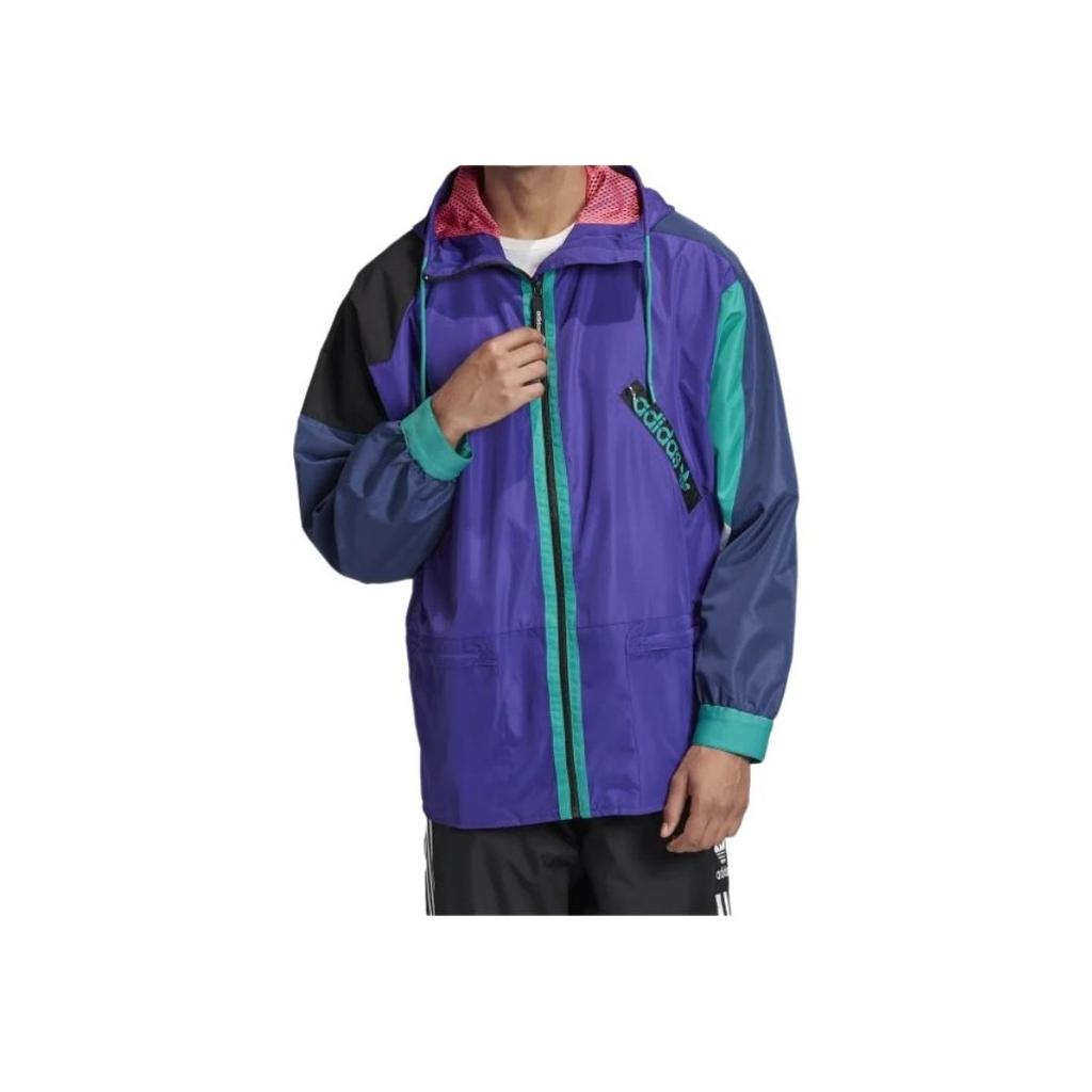 Adidas Originals Trefoil Outdoor Pakkbar Karkaj Patchwork Hettejakke med Glidelås Sportsjakke Herrejakke Blå FM3685