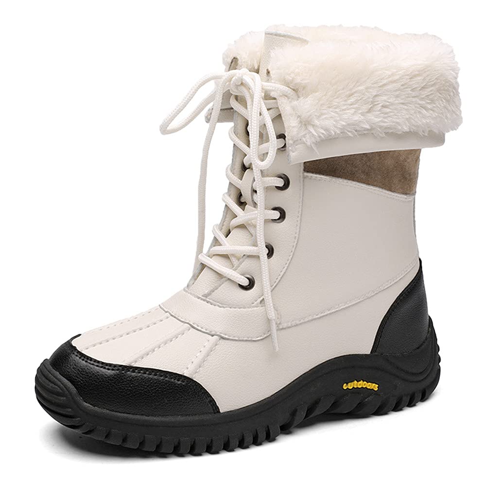 COOJOY Snow Boots with Boa Thick and Size 41 Women's High-Top Lining, Sole, Beige,