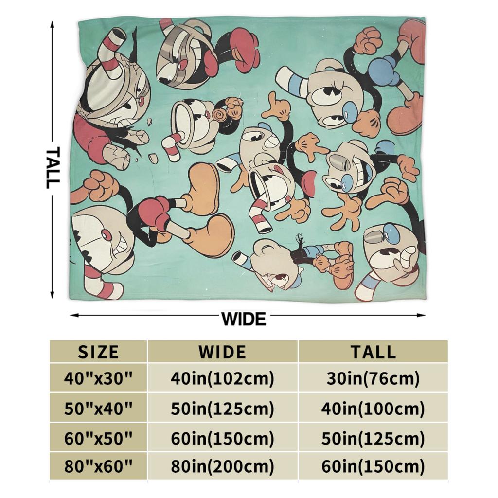 Cupheads & Mugmans Super Warm Blanket Cartoon Girls Boys Plush Bedding Throws Aesthetic Outdoor Flannel Bedspread Sofa Bed Cover