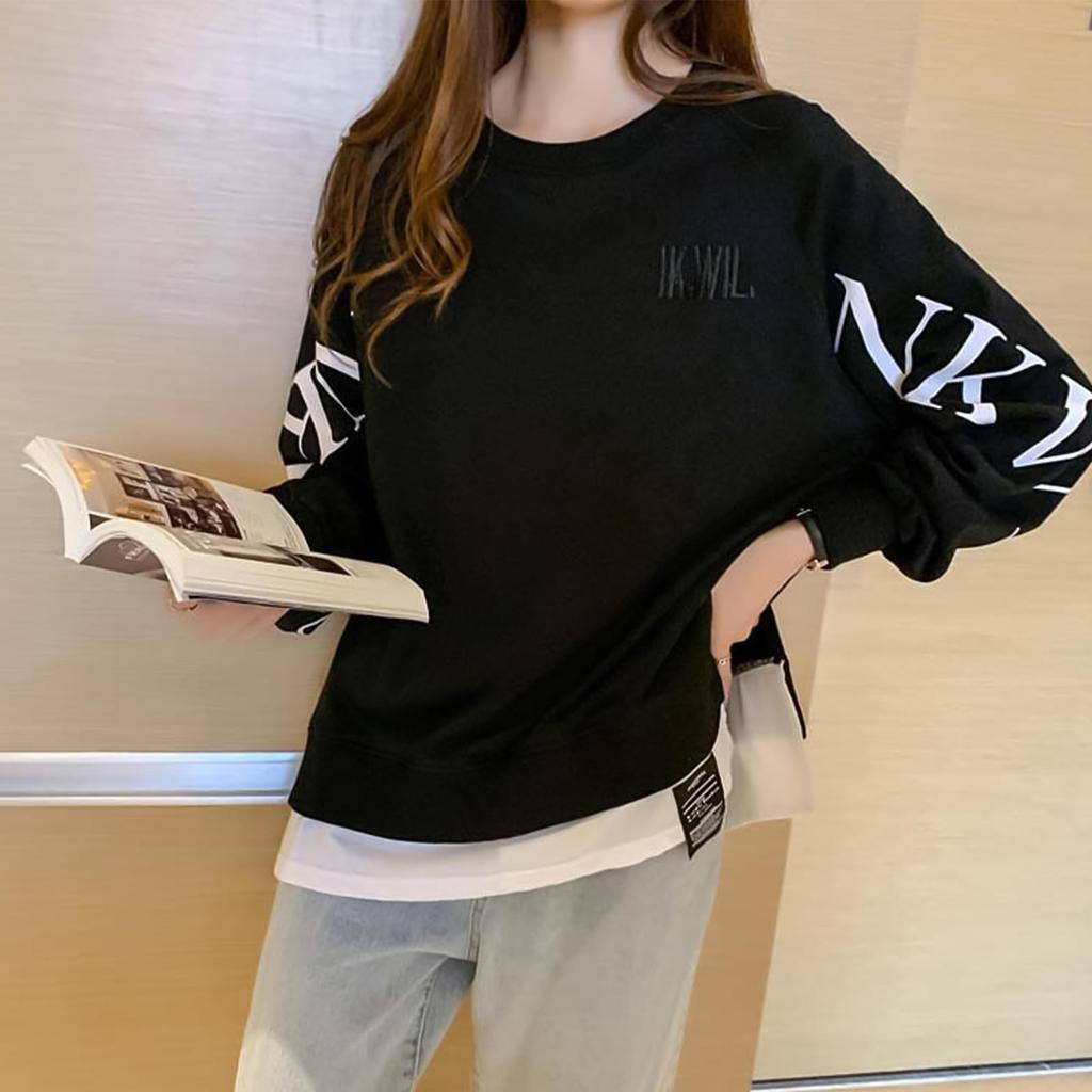 Pulover stratificat SeiunAn cu split, stil englezesc, fals, larg, mărimi mari, stil coreean, hanorac de damă cu mânecă lungă, ușor, top pentru toamnă/iarnă,