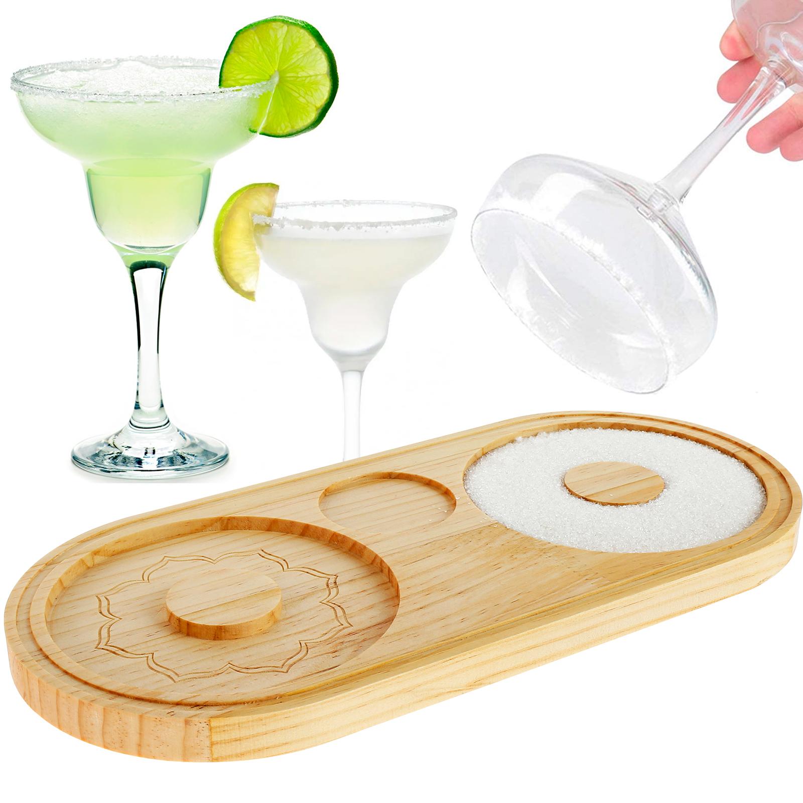 Margarita Salt Rimmer Set Reusable Bamboo Sugar Salt Rimmer Bar Glass Cup Rimmer Salt Box Spice Container for Bartender Bar Tool