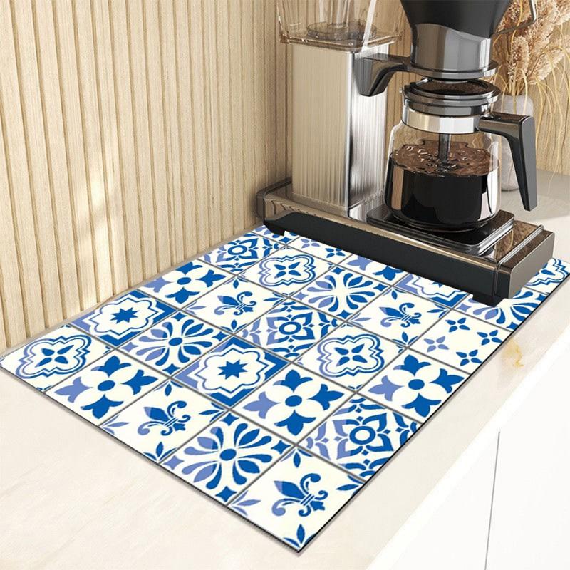 Absorbent Tableware Dish Drying Mats Boho Floral Desk Drain Pad Heat Resistant Counter Mat Non-slip Draining Placemat Kitchen