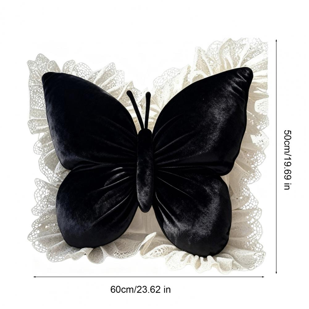 Butterfly Pillow Velvet Butterfly Throw Pillow with Lace Trim Sofa Couch Car Pillow Home Decor Gift for Housewarming