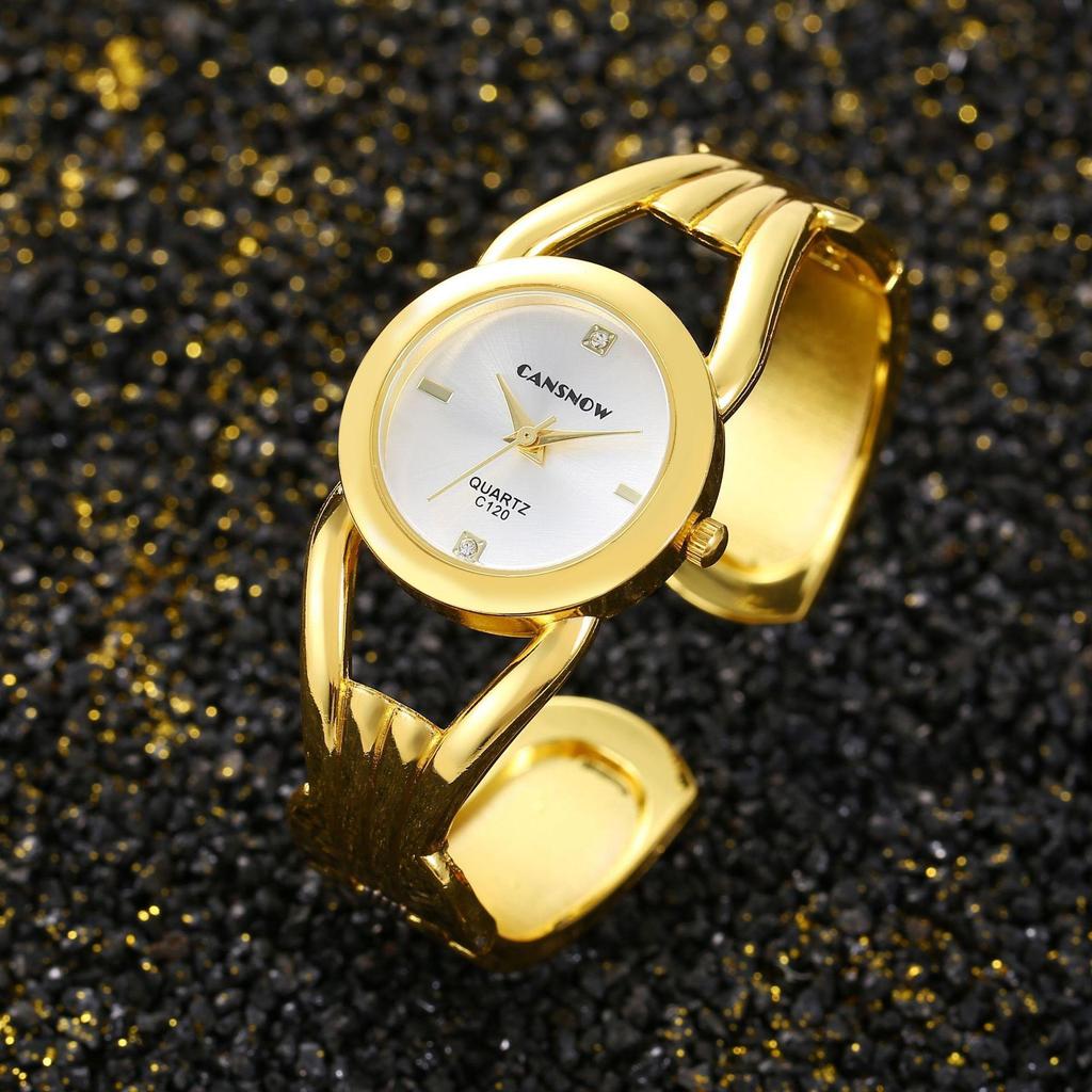 New Luxury Fashion Rhinestone Round Dial Ladies Quartz Bracelet Watch Elegant Female Clock Women's Gold Bangle Wristwatch