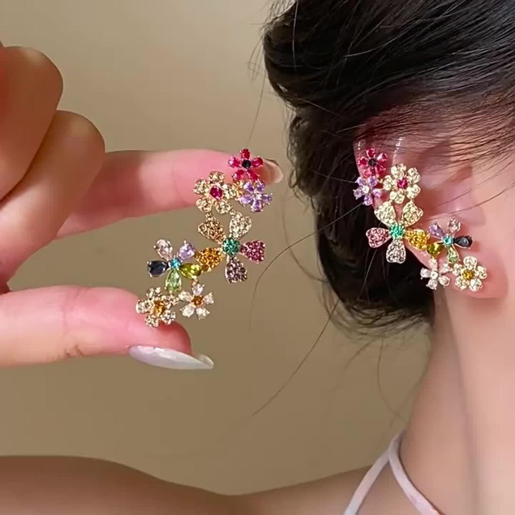 1 Pair Fashionable Colorful Ear Bone Clip Party Flower Design, Unique, Beautiful Dance Wear Fashionable Ear Rings and Full Ear Earrings