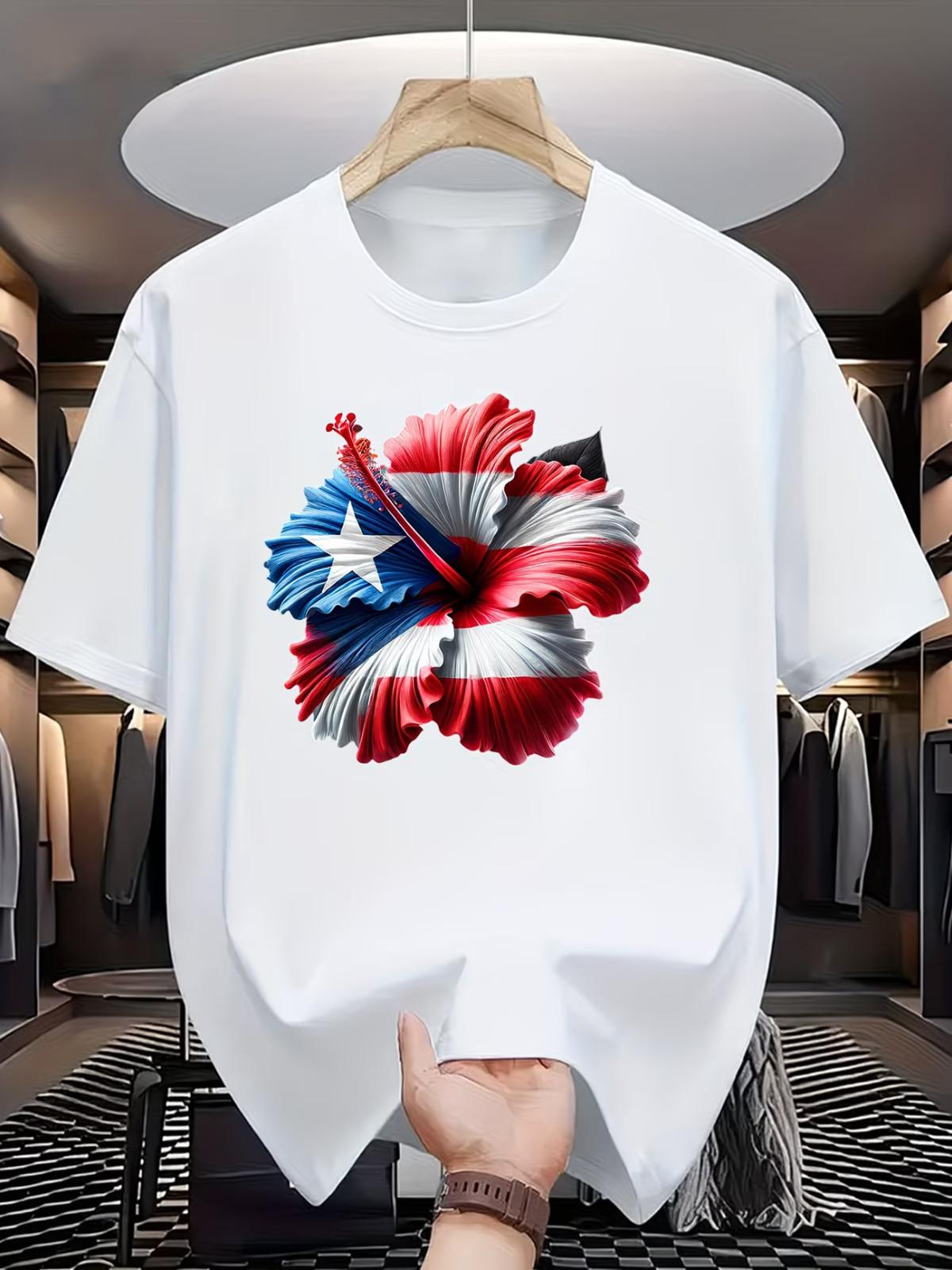 Puerto Rico Flag Hibiscus Flower T-Shirt - Vibrant Patriotic Design, Breathable XXXL