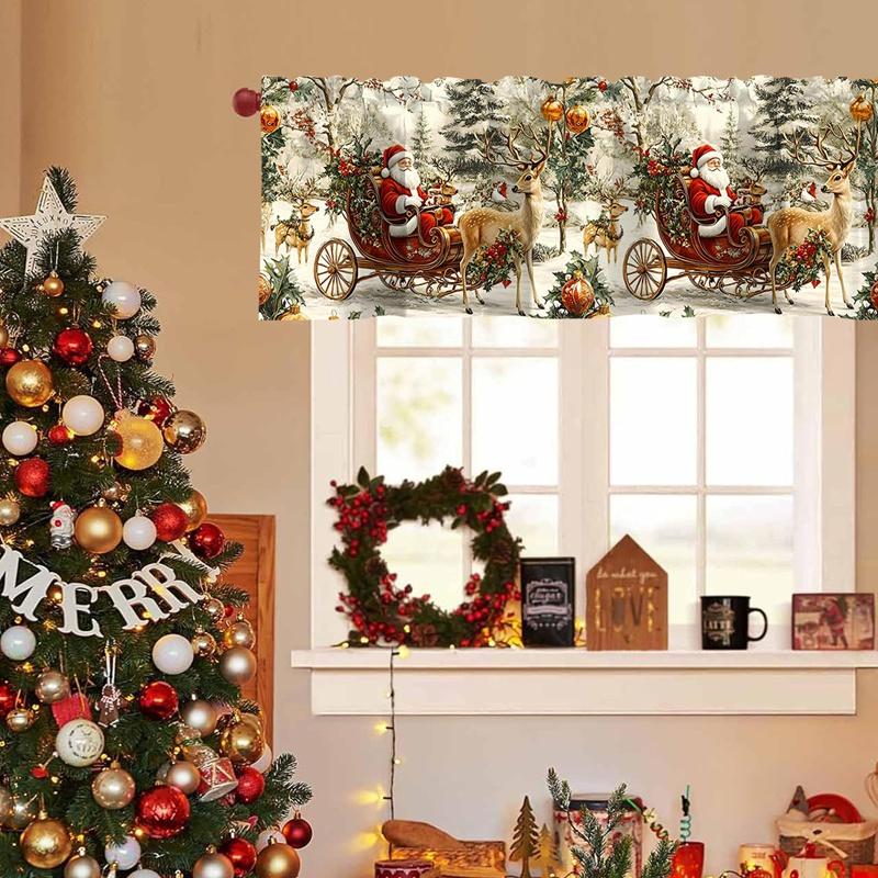 Christmas Short Curtains Valances Christmas Decorations for Home 2026 Xmas Ornaments Windows Treatments for Kitchen Bathroom