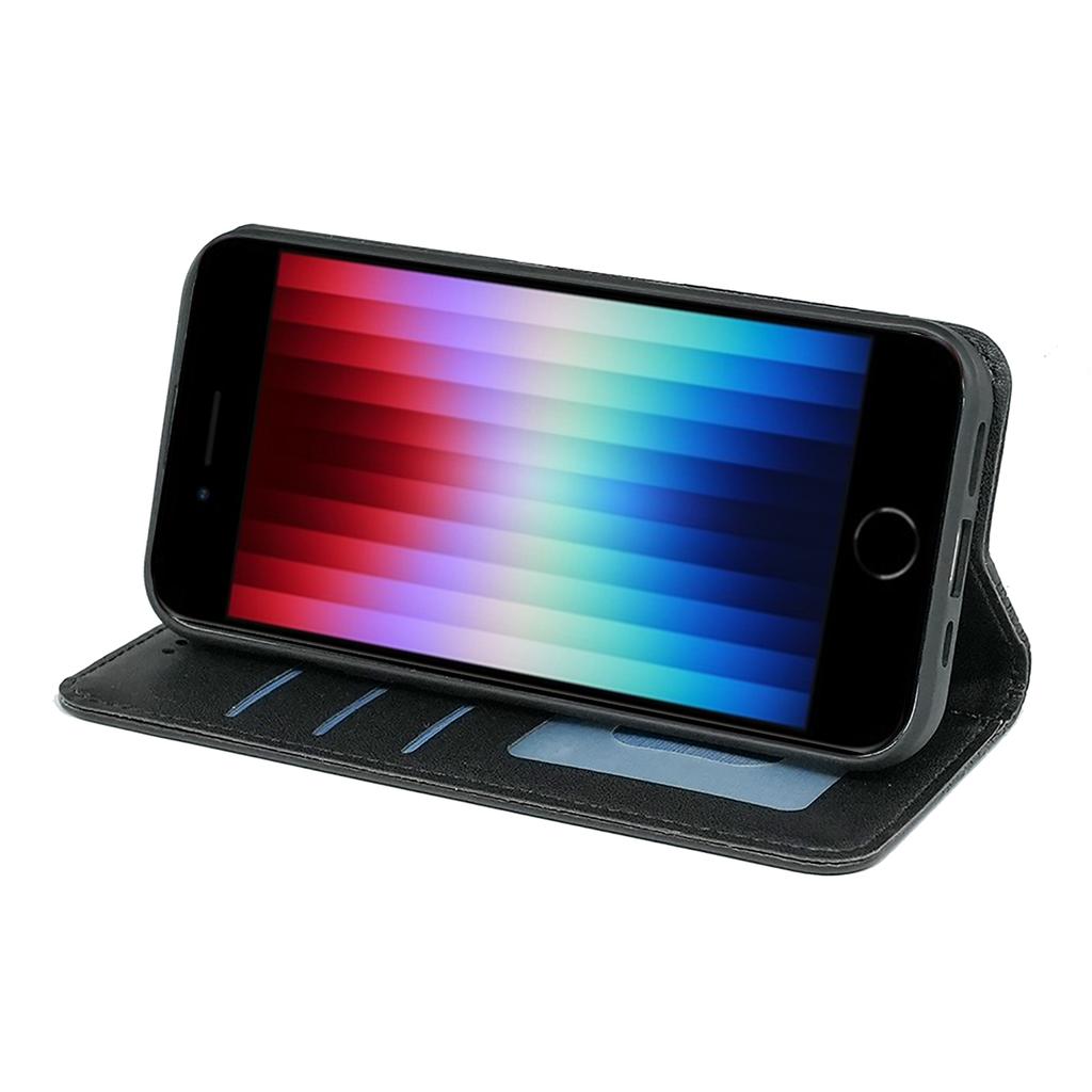 For iPhone 16e Wallet Phone Case Strong Magnetic Checkered Pattern Imprint Leather Flip Cover