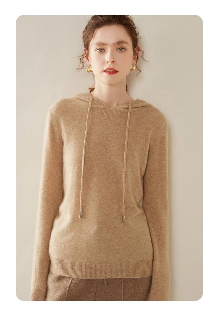 Women's Cashmere Hooded Sweater - Loose Fit, Korean Style, Ideal for Autumn and Winter.