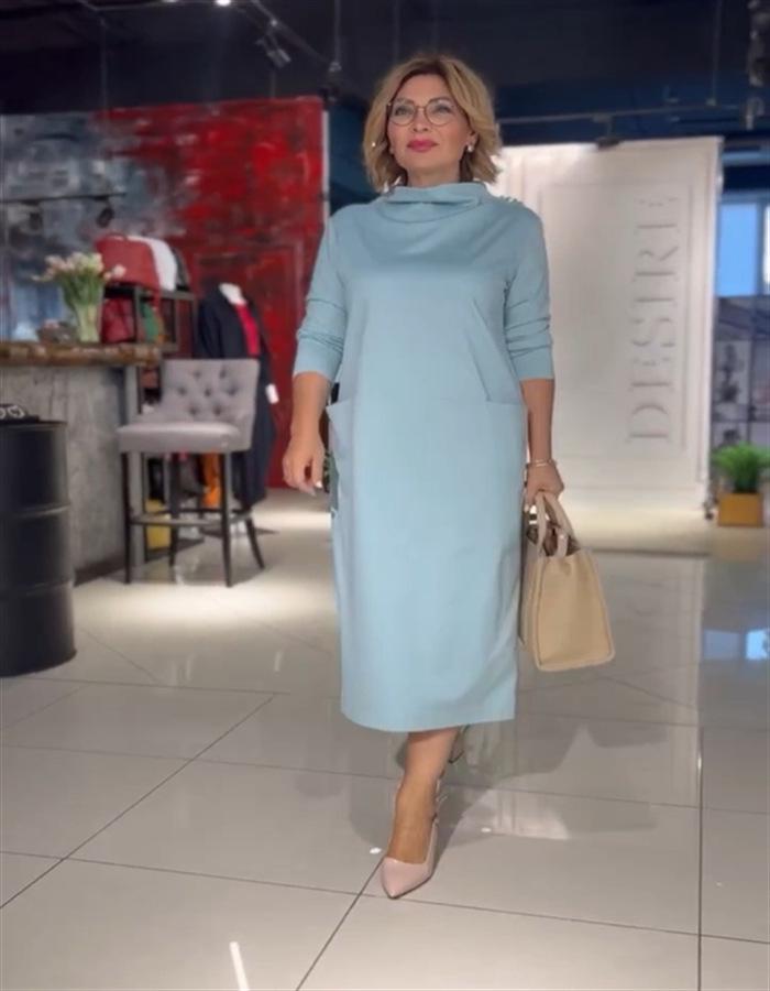 2024 Neues lässiges einfarbiges Langarmkleid mit hohem Kragen und Taschen für Herbst und Winter