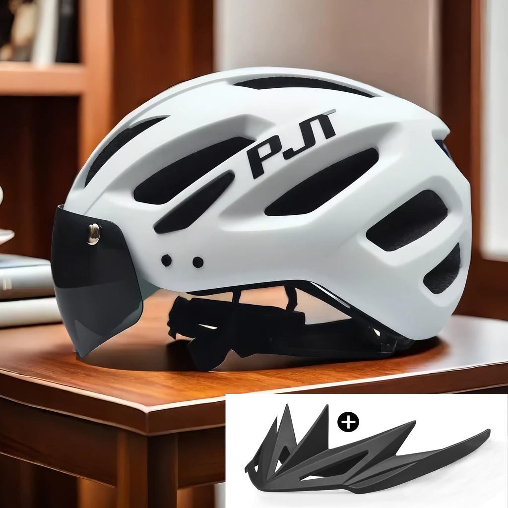 PJT Nowy LEDowy Kask Rowerowy Z Wizjerem Przeciwsłonecznym Ładowalny LED Męski Kask Rowerowy Osłona Przeciwsłoneczna Kaski Rowerowe Drogowe MTB