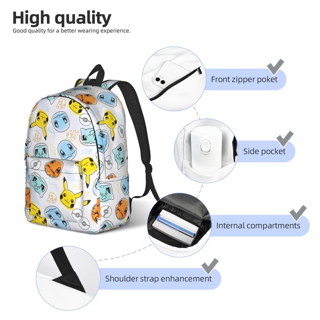 Cute Monsters Cartoon Backpack for Men Women Fashion High School Business Daypack Pokemoned Laptop Computer Shoulder Bag