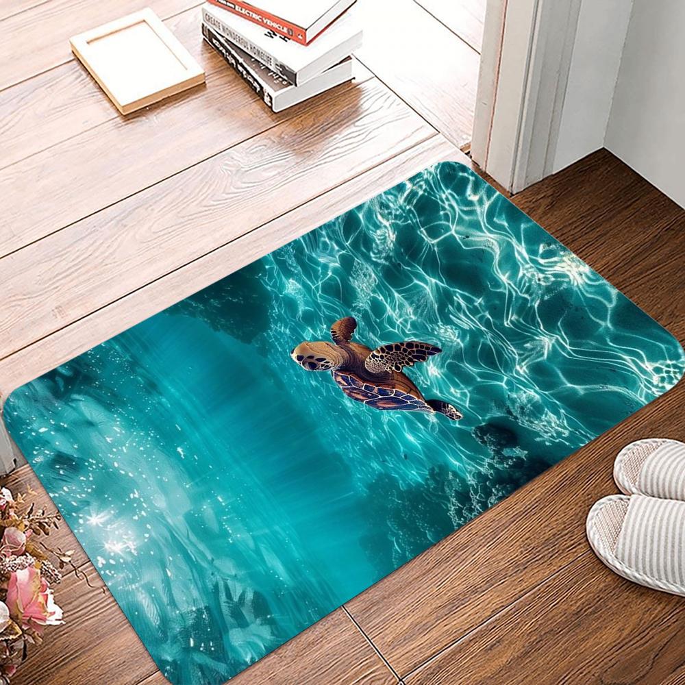 Underwater World Printing Non-Slip Small Rug Waterproof Easy To Clean Floor Mat for Indoor Outdoor Use Durable Home Decoration